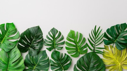 Obraz premium Tropical Green Leaves Border White Background Summer Design Element