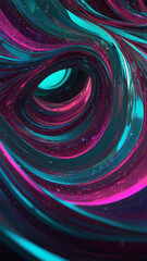 A dreamscape of fluid, holographic structures stretches into the distance, glowing with iridescent hues of cyan, magenta, and silver