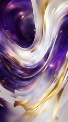 abstract futuristic background intertwining white swirls, deep purple and gold colors