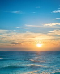 Fototapeta premium Image of sky blue and light-yellow texture of an ocean sunset seascape created with Generative AI