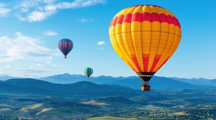 Fototapeta premium Colorful Hot Air Balloons Soaring Over Picturesque Countryside