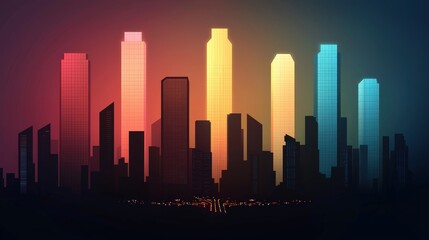 Obraz premium Futuristic Cityscape Skyline with Neon Lights at Night