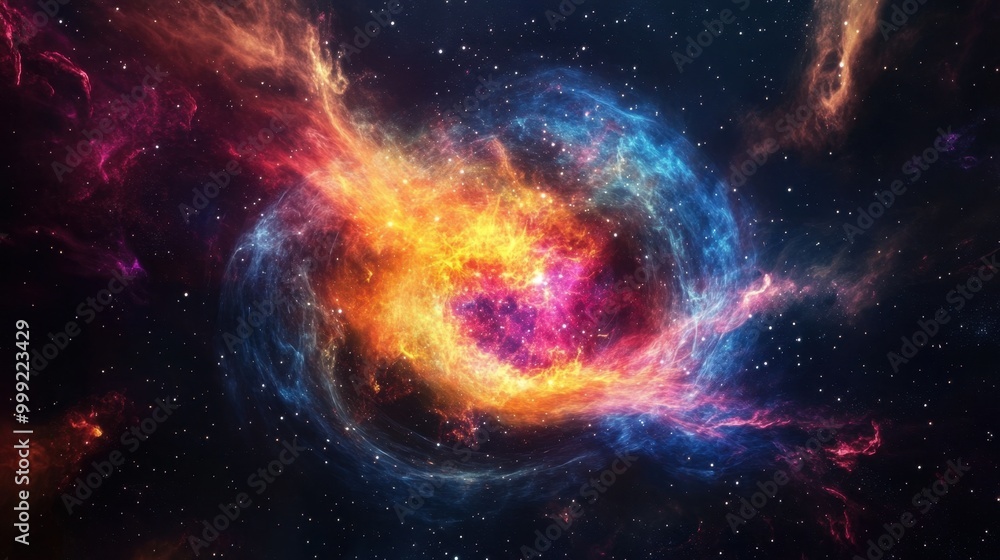 Aufkleber exploding supernova lights up vibrant space nebula with swirls of color, surrounded by starry cosmos