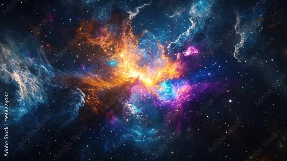 Aufkleber exploding supernova lights up vibrant space nebula with swirls of color, surrounded by starry cosmos