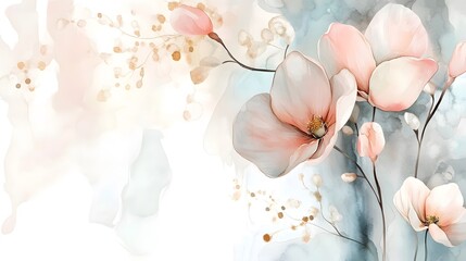 Delicate floral illustration with pastel colors and alcohol ink art on an elegant wallpaper