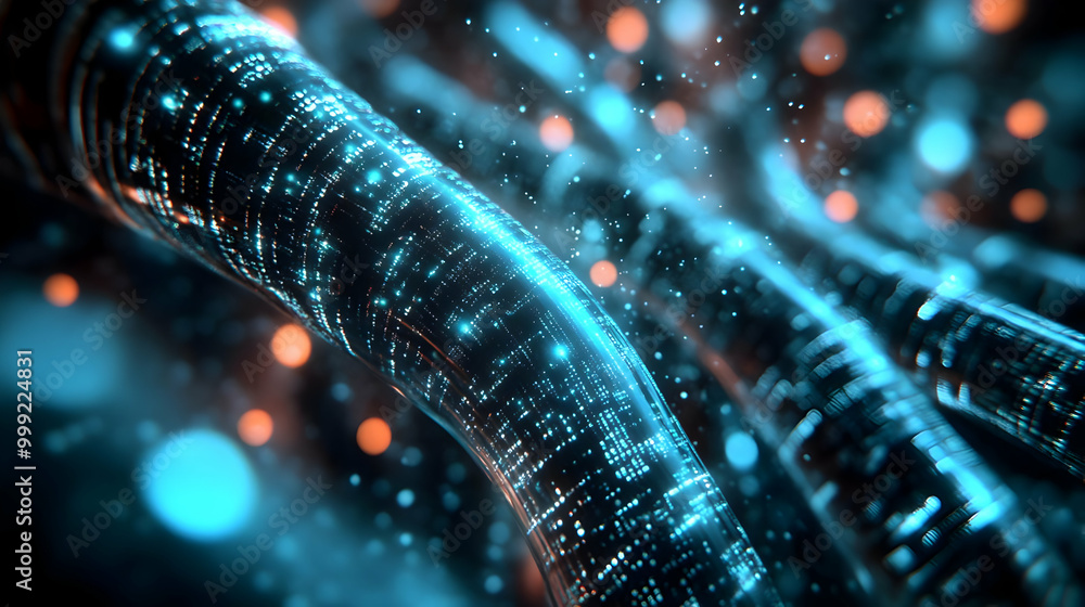 Poster abstract digital data flow with glowing lights