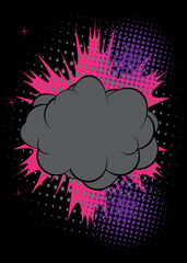 Cartoon black and purple background, classic comic book backdrop. Retro vector comics pop art design.