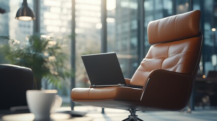 comfortable leather office chair with laptop