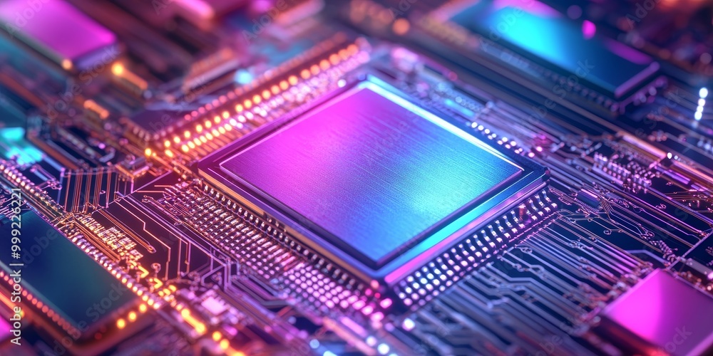 Poster a next-gen microprocessor with ultra-thin connections, showcasing advances in semiconductor technolo