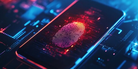 a smartphone screen with an active fingerprint scanner, displaying biometric security with a sleek, glowing interface for a futuristic touch.