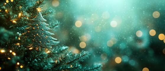 Enchanting Christmas tree-shaped bokeh lights on deep evergreen background