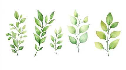 Fototapeta premium Watercolor Illustration of Five Green Twigs