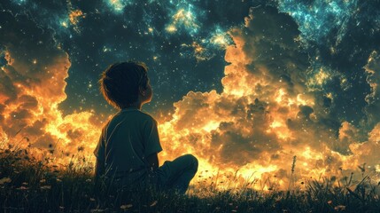 Dreamy Boy Lost in Creative Daydreams of the Future