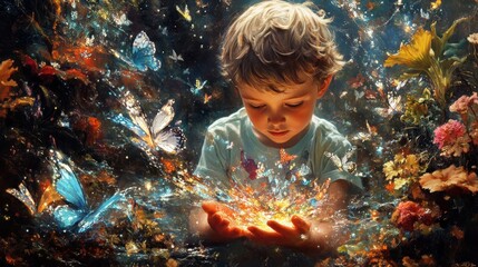 Imaginative boy lost in a world of his own creation, inspiring others to embrace their creativity