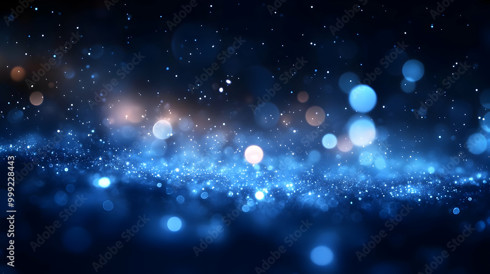 Poster Sparkling Blue Glitter and Bokeh Lights Abstract Background