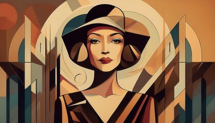 Generated image of a woman in the art deco style. 