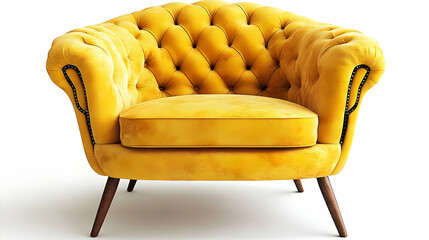 Yellow Velvet Upholstered Armchair with Button Tufting