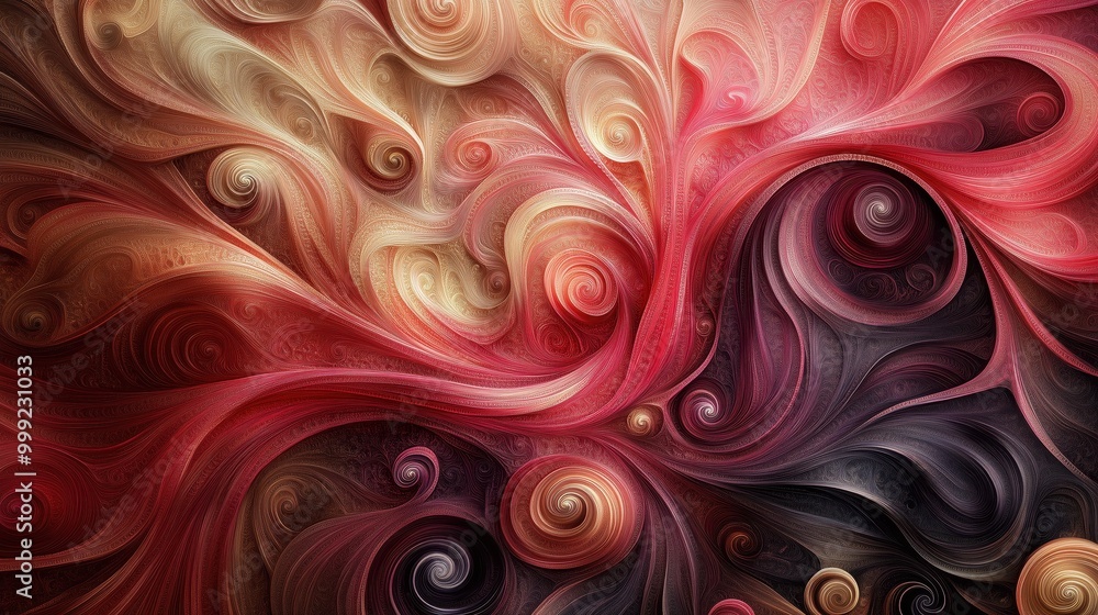Poster an intricate swirl of deep burgundy and champagne pearl, creating a mesmerizing abstract dance of co