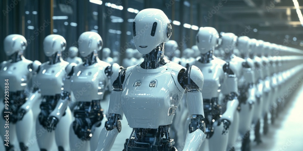 Leinwandbilder multiple industrial robots working in synchronization, optimizing production and increasing efficiency in a factory setting.