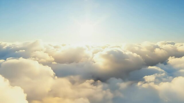 seamless 3D animation 4K flying realistic clouds bright shining sun offering view daylight cloudscape ideal aviation serene natural cloud aerial over up high sky day fly flight