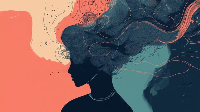 Illustration of a person overwhelmed by depression and intrusive thoughts, symbolizing mental health challenges and therapy