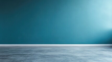 Solid Blue Wall with Empty Concrete Floor