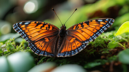 Fototapeta premium A stunning crown butterfly displays its vibrant colors against a clean white backdrop, showcasing intricate details and patterns in soft light