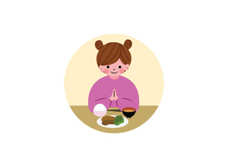 食事の前にいただきますをする女の子