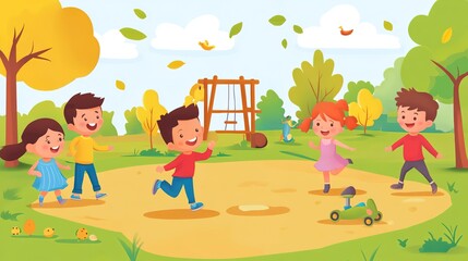 Obraz premium Illustration of children having fun playing in the park.