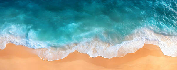 Aerial View of a Turquoise Ocean Meeting a Sandy Beach
