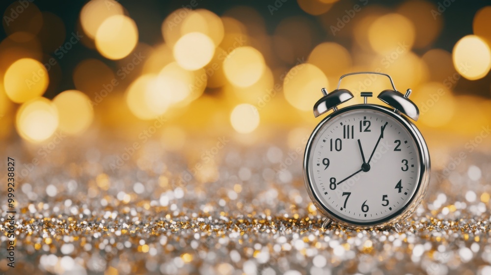Poster modern digital clock counting down with glitter background