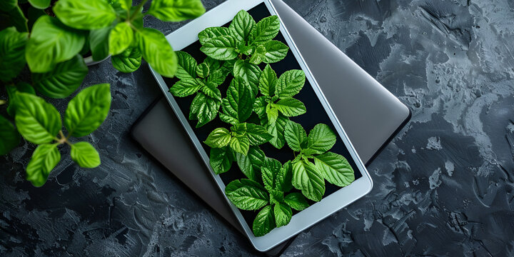  Smartphone with green plants for eco-technology concept | Nature merging with technology on smart device