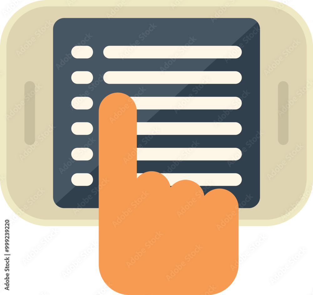 Poster hand is choosing an option from a list on a smartphone app, for making a choice or placing an online