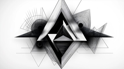 Black geometric lines arranged in a recursive triangular fractal
