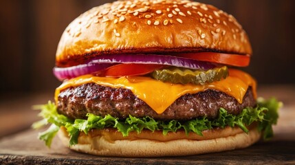 Delicious Cheeseburger with Sesame Seed Bun