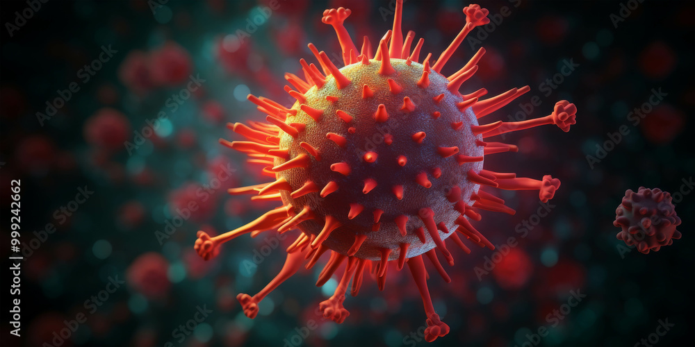 Poster microscopic view of virus particle with detailed features