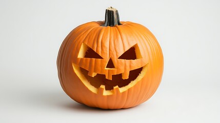 Isolated spooky jack-o-lantern with carved evil smile on white background, perfect for Halloween decoration