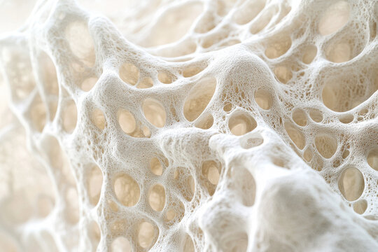 Close-up of a delicate, intricate, white porous structure resembling a natural or biological material.