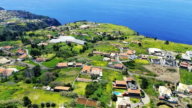 Calheta's Breathtaking Natural Beauty Captured by Drone - Scenic Views of Lush Landscapes, Pristine Coastline, and Serene Atmosphere. Drone video, Nature Drone footage.