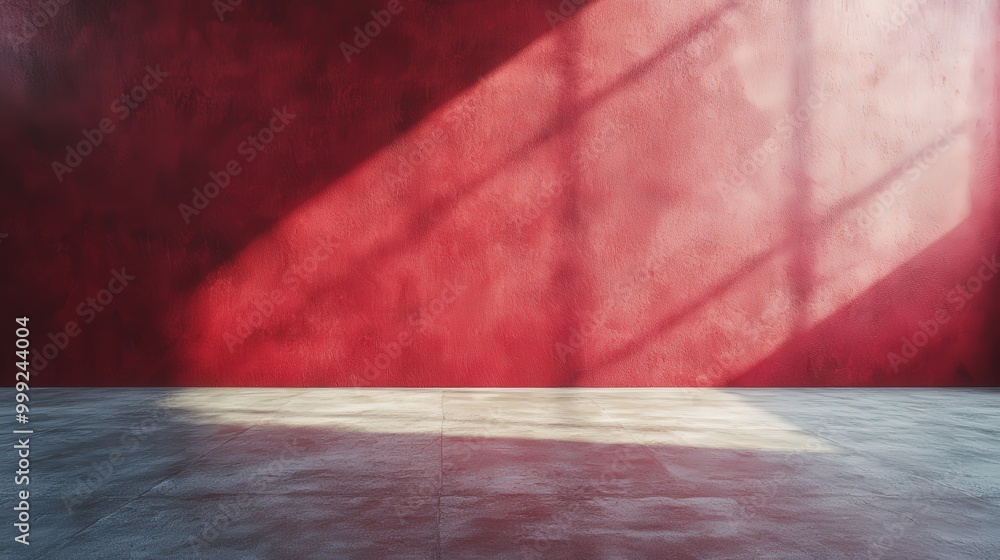 Poster red wall with empty concrete floor in minimalist setting