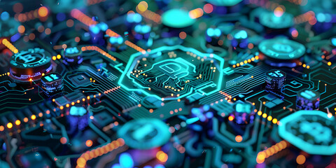 Fototapeta premium Microchip technology and futuristic circuit board | Advanced circuit board with digital connections