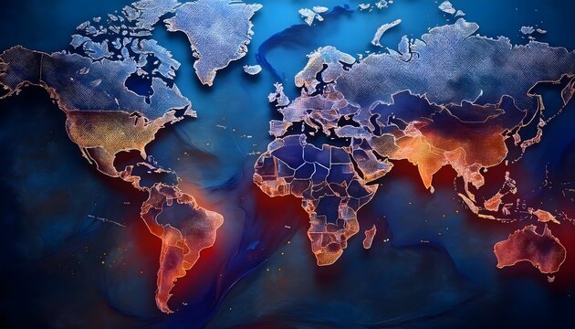 Environmental Impact Concept - Digital map of the world with tropical zones showing weather conditions.