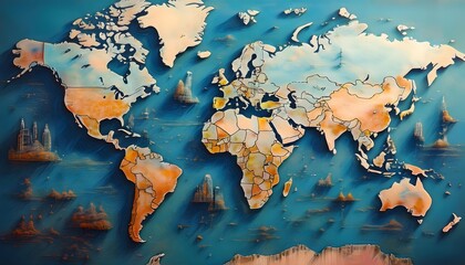 Environmental Impact Concept - Digital map of the world with tropical zones showing weather conditions.