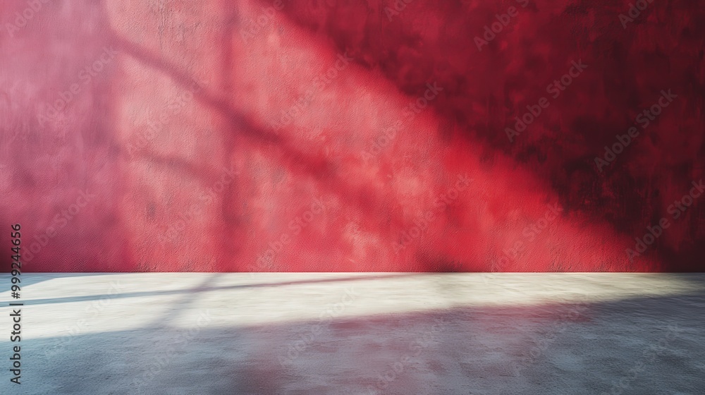 Poster abstract red wall with concrete floor in empty space