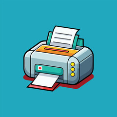 Printer with paper vector icon  illustration. Flat cartoon style.