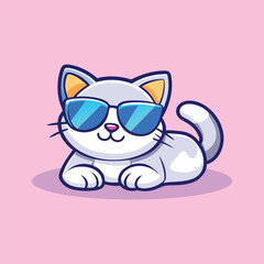 Cute Cool Cat Wearing Glasses Cartoon Vector Icon Illustration.