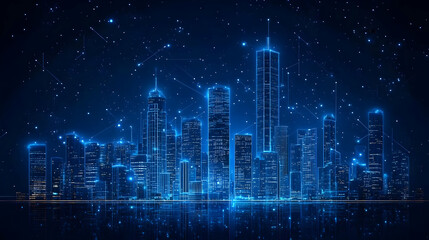 Fototapeta premium Digital Cityscape: A Futuristic Skyline in Blue Hues