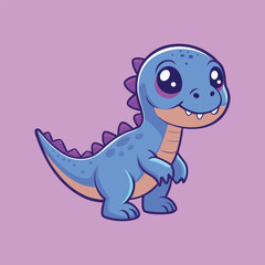 Cute blue dinosaur vector icon illustration. Isolated flat cartoon style.