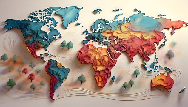 Environmental Impact Concept - Digital map of the world with tropical zones showing weather conditions.