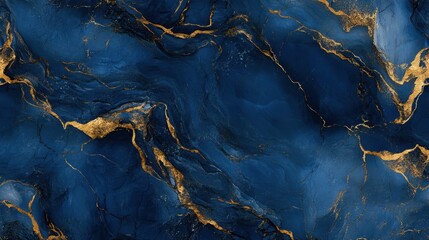 Fototapeta premium Rich sapphire blue marble with gold veins and intricate graphite textures, offering a vivid, high-end wallpaper design